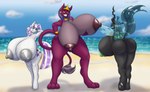 3_toes anthro areola beach big_breasts breasts butt cloud cutie_mark feet female genitals grin group hole_(anatomy) horn huge_breasts hyper hyper_breasts looking_at_viewer nipples outside pussy raised_tail seaside smile tail toes trio wings blues64 freehdmcgee friendship_is_magic hasbro my_little_pony mythology queen_chrysalis_(mlp) sphinx_(mlp) twilight_velvet_(mlp) arthropod changeling equid equine mammal mythological_creature mythological_equine unicorn 2021 absurd_res digital_media_(artwork) hi_res