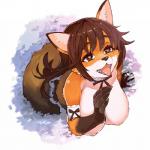 5_fingers accessory anthro arm_garter big_breasts breasts brown_eyes brown_hair clothed clothing featureless_breasts female fingers fur garter hair heart_eyes heart_symbol inner_ear_fluff kemono open_mouth partially_clothed solo suggestive teeth tongue tongue_out tuft kawakami_masaki canid canine fox mammal 1:1