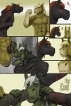 2011 animal_genitalia animal_penis anthro anthro_on_anthro athletic balls big_dom_small_sub big_muscles blonde_hair bodily_fluids clenched_teeth comic communal_shower dominant ear_piercing equid equine equine_genitalia equine_penis erection fellatio flaccid fur genital_fluids genital_piercing genitals green_body green_fur griz_sylverwing group hair horse intraspecies male male/male mammal medial_ring muscular muscular_male nipple_piercing nipples oral orange_body orange_fur orange_hair penile penis piercing pony precum rekhit rov sex shower size_difference smile teeth warhorse573
