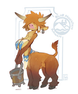 2_horns big_breasts breasts brown_body brown_fur brown_hair bucket clothed clothed_female clothed_taur clothing container ear_bell ear_piercing female fingers front_view fur hair head_horn holding_bucket holding_container holding_object hooves horn mouth_closed piercing skimpy smile solo tail tail_tuft three-quarter_view tuft foresttherotten bovid bovid_taur bovine bovine_taur cattle cattle_taur mammal mammal_taur taur 2025 dated digital_media_(artwork) full-length_portrait hi_res portrait