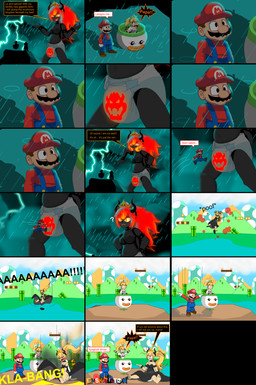 ?_block angry_eyebrows arms_race band-aid band-aid_on_face bandage bandage_on_face belly bodily_fluids boots boss_fight bottomwear bottomwear_down bowser_logo bracelet brick_block brown_hair button_(fastener) clear_sky clothed clothing collar comic_panel confusion crashing crown diaper diaper_squish electricity embarrassed excited eyes_closed facial_hair falling fangs feet female fiery_eyes fire flaming_hair footwear genital_fluids gesture gloves glowing glowing_eyes glowing_hair glowing_spikes green_pipe group hair hand_gesture hand_on_ground handwear happy hat headgear headwear hill italian jewelry jumping koopa_clown_car lake landing lightning long_comic looking_up macro male mountain mustache onomatopoeia open_mouth overalls pattern_diaper pointing pointing_at_another ponytail poof_effect pseudo_hair punch question_mark raining raised_bottomwear raised_clothing raised_skirt scared screaming sharp_teeth shell shoes shrinking sitting size_transformation skirt skirt_down sky sound_effects speech_bubble spiked_bracelet spiked_collar spiked_shell spikes spikes_(anatomy) stuttering super_crown tears teeth text threatening_violence thunderstorm touching_diaper transformation trio unclean_diaper urine used_diaper warp_pipe wet_diaper zoom_in emskeleton bowser's_fury bowsette_meme mario_bros nintendo bowser bowser_jr. mario koopa scalie absurd_res comic hi_res italian_text meme watermark