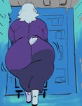 anthro big_butt butt clothed clothing curvy_figure dress female fully_clothed fur furgonomics grocery_store hair horn huge_butt mature_female rear_view shopping shopping_cart short_tail solo tail voluptuous voluptuous_anthro voluptuous_female white_body white_fur white_hair wide_hipped_female wide_hips mooncheese undertale_(series) toriel boss_monster_(undertale) bovid caprine goat mammal absurd_res digital_media_(artwork) hi_res