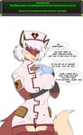 anthro biped breasts clothed clothing countershade_face countershade_fur countershading eyebrow_through_hair eyebrows female fingers fur hair hat headgear headwear nurse_clothing nurse_uniform solo tail text translucent translucent_hair uniform munkeesgomu maple_(munkeesgomu) canid canine fox mammal english_text hi_res