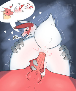 anthro anus balls blush blush_lines bodily_fluids butt butt_grab claws cowgirl_position duo eyes_closed fangs from_front_position fur genital_fluids genitals hand_on_butt heart_symbol humanoid_genitalia humanoid_penis imminent_anal imminent_sex looking_pleasured male male/male on_bottom on_top open_mouth penile penis penis_grab precum prodding raised_tail rear_view red_body sex shaking simple_background sweat tail tail_motion tailwag teeth text tremble_spikes white_body white_fur glacefrostbite nintendo pokemon blaziken generation_3_pokemon pokemon_(species) zangoose 5:6