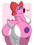 accessory anthro big_breasts big_butt bow_(feature) bow_accessory bow_ribbon bow_tie breasts butt centered_hair_bow female hair_accessory hair_bow hair_ribbon heart_symbol huge_butt looking_back nude open_mouth pink_body ribbons simple_background siphon_(anatomy) solo tail thick_thighs enderbendr mario_bros nintendo birdo_(character) birdo reptile scalie 3:4 absurd_res hi_res