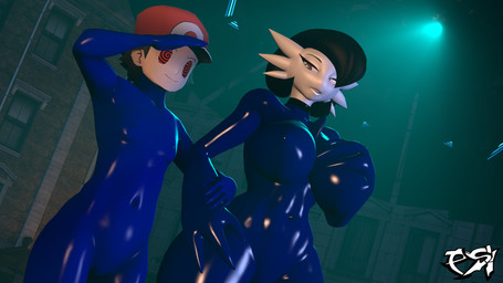 big_breasts black_hair blue_bodysuit blue_clothing blue_latex blue_skinsuit bodysuit breasts brown_hair clothed clothed_female clothed_human clothed_humanoid clothed_male clothing duo female gesture hair hypnosis latex latex_bodysuit latex_clothing latex_skinsuit male male/female mind_control nipple_outline outside salute skinsuit spiral spiral_eyes tight_clothing white_body wide_hips psikokinetic warfaremachine_(modeler) nintendo pokemon red_(pokemon) warfare_gardevoir gardevoir generation_3_pokemon human humanoid mammal pokemon_(species) 16:9 2026 3d_(artwork) digital_media_(artwork) hi_res source_filmmaker_(artwork) widescreen