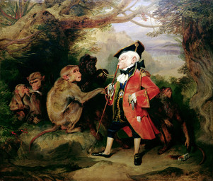 ambiguous_gender anthro black_clothing black_footwear black_shoes clothing feral footwear group hair plant red_coat_(military_uniform) rococo_clothing shoes snob tree white_hair edwin_henry_landseer haplorhine mammal monkey primate 1827 19th_century ancient_art traditional_media_(artwork)