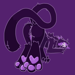 anthro ass_up backsack balls blush butt feet fluffy foot_focus fur genitals male multi_arm multi_eye multi_limb pawpads paws penile_spines penis presenting presenting_hindquarters purple_background purple_blush purple_body purple_fur purple_tongue raised_tail rear_view simple_background solo tail tongue white_eyes something_(artist) something_(something) domestic_cat felid feline felis mammal monster hi_res