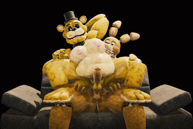 1_eye 4_fingers anal anal_penetration anthro areola balls belly big_moobs black_sclera bow_tie butt butt_grab clothing duo erection fingers front_view furniture genitals green_eyes hand_behind_head hand_on_butt hat headgear headwear holding_both_legs holding_both_thighs holding_butt huge_moobs humanoid_genitalia looking_at_another looking_at_viewer machine male male/male moobs multicolored_body navel nipples nude on_lap overweight overweight_anthro overweight_male penetration penile penile_penetration penis pink_areola pink_nipples pose sex simple_background sitting sitting_on_lap smile smiling_at_viewer sofa sofa_sex spread_butt spreading teeth thick_thighs tongue top_hat wide_hips yellow_body wynter_faver snips456fur_(modeler) five_nights_at_freddy's scottgames golden_freddy_(fnaf) spring_bonnie_(fnaf) animatronic bear lagomorph leporid mammal rabbit robot 2026 3d_(artwork) blender_(artwork) digital_media_(artwork) hi_res