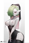 areola big_breasts breasts clothing female footwear green_hair hair inner_boob legwear nun_outfit red_eyes short_hair side_boob socks solo squish thigh_highs thigh_socks thigh_squish tight_clothing white_body yuika9200 nintendo pokemon gardevoir generation_3_pokemon humanoid pokemon_(species) hi_res