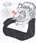 anthro black_clothing black_shirt black_topwear clothing dentist duo female female_pred larger_female oral_vore sharp_teeth shirt simple_background size_difference speech_bubble teeth text topwear vore white_background d._e._belton_(artist) monroe_(d.e.belton) human mammal 2016 english_text