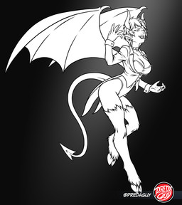 big_breasts bodysuit breasts choker claws cleavage clothed clothing coat cuff_links fangs fangs_bared female finger_claws flying goat_legs gradient_background hair hooves humanoid_pointy_ears jewelry looking_at_viewer membrane_(anatomy) membranous_wings messy_hair necklace pointy_ears pseudo_stockings short_hair simple_background skinsuit smile smiling_at_viewer solo spade_tail tail tailcoat teeth thick_thighs thin_tail tight_clothing topwear wing_claws wings predaguy nymera_(sebastian_hyde) demon demon_humanoid humanoid hi_res line_art monochrome