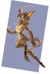 anthro biped female floating hooves horn looking_at_viewer magic simple_background solo yellow_eyes nathing canid canine hybrid mammal hi_res