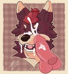 anthro balls bodily_fluids cum cum_in_mouth cum_inside cum_on_face duo ejaculation erection fur genital_fluids genitals hair male male/male nude penis sex simple_background crimm crimm_(crimm) canid canine mammal hi_res