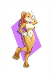 anthro areola black_eyes blonde_hair blue_clothing blue_thong blue_underwear buckteeth camel_toe clothed clothing eyelashes eyeshadow female floppy_ears front_view fur gloves hair hand_behind_head hand_on_hip handwear head_tuft looking_at_viewer lop_ears makeup mostly_nude navel navel_piercing nipple_piercing nipples orange_body orange_fur piercing pink_areola pink_eyeshadow pink_nipples pink_nose purple_background scut_tail short_tail simple_background smile solo tail tan_body tan_fur teeth thick_thighs thong thong_only topless tuft underwear underwear_only white_background white_clothing white_gloves white_handwear wide_hips notilustregui looney_tunes warner_brothers lola_bunny lagomorph leporid mammal rabbit absurd_res hi_res