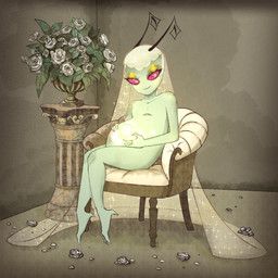 antennae_(anatomy) barefoot blush digit_ring eggs_in_belly eyelashes eyeshadow feet female flat_chested flower glitter green_body green_skin jewelry makeup nude nude_female pink_eyes pink_glow plant pose pregnant pregnant_female ring shawl slim smile smiling_at_viewer solo wedding_ring yzomiris invader_zim nickelodeon invader_tenn alien irken 1:1 absurd_res hi_res huge_filesize