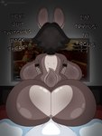 anthro armwear bed bedroom big_breasts big_butt black_hair blue_body blue_fur breasts brown_body brown_ears brown_fur butt butt_focus clothing dialogue duo electronics female first_person_view fishnet_armwear fishnet_clothing from_behind_position fur furniture gaming genitals gynomorph hair heart_(marking) huge_breasts huge_butt hyper hyper_genitalia intersex intersex/female jewelry markings multicolored_body multicolored_fur necklace penis playing_video_game sex sitting_on_another tail talking_to_another talking_to_partner television white_body white_penis yelling shinychaonsfw yakuza:_like_a_dragon yakuza_(series) ichiban_kasuga luci_(shinychao) valerie_(shinychao) arctic_fox canid canine fox lagomorph leporid mammal true_fox 3:4 hi_res