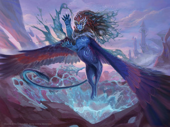 ambiguous_gender armor blue_body blue_feathers blue_fur building claws cloud day feathers fingerpads flying fur headgear helmet humanoid_face looking_at_viewer magic outside pawpads red_body red_feathers smile solo tail tower water oriana_menendez hasbro magic:_the_gathering mythology wizards_of_the_coast animal_humanoid felid humanoid mammal mythological_creature mythological_sphinx 2021 official_art