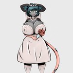 anthro big_breasts bodily_fluids breasts cleavage clothed clothing dress female happy huge_breasts nipple_outline simple_background solo tears wedding wedding_dress white_background white_clothing mazemaus maze_(mazemaus) mammal mouse murid murine rodent 1:1 hi_res