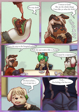alcohol anthro beer beverage blush bodily_fluids clothing dinner erection erection_under_clothing food group male profanity smile sweat taco text liryal shane_boder_(shaneandco) bird_dog canid canine canis domestic_dog golden_retriever herding_dog hunting_dog mammal mastiff molosser old_english_sheepdog pastoral_dog retriever rottweiler sheepdog absurd_res comic english_text hi_res