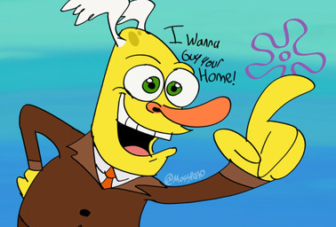 flower_cloud_(spongebob) green_eyes happy male necktie open_mouth solo text username voice_actor_joke yellow_body yellow_skin moarmosspato2 comedy_central drawn_together nickelodeon spongebob_squarepants wooldoor_sockbat sockbat_(species) artist_name english_text