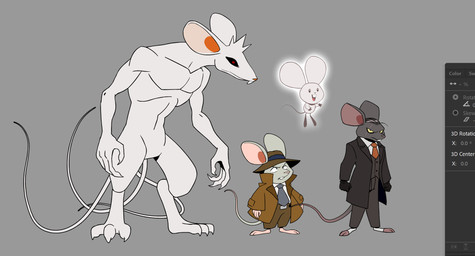 accessory anthro biped black_body bottomwear clothing grey_body group hat headgear headwear male necktie pants shirt simple_background size_difference standing topwear parker_simmons insane:_mouse_mansion mammal mouse murid murine rodent 2026 hi_res model_sheet