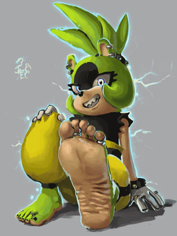 5_toes anthro barefoot clothed clothing countershade_feet countershading digit_ring electricity electricity_manipulation elemental_manipulation feet female foot_focus fur green_body green_fur grey_background humanoid_feet jewelry looking_at_viewer plantigrade ring sharp_teeth simple_background sitting soles solo teeth toe_ring toes jaeyodesu idw_publishing sega sonic_the_hedgehog_(comics) sonic_the_hedgehog_(idw) sonic_the_hedgehog_(series) surge_the_tenrec afrosoricid mammal tenrec 2024 absurd_res hi_res