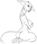 2019 alien anthro anthrofied big_breasts black_and_white breasts butt fathier female full-length_portrait hand_on_breast holding_breast kneeling looking_back mammal monochrome nude nude_anthro nude_female pinup portrait pose rear_view sketch solo star_wars tail w4g4