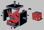 ambiguous_gender anthro before_and_after boxification cube green_eyes hydraulic_press machine malleable_body red_body solo squish trash_compactor palprime1 red_(palprime1) robot unknown_species digital_drawing_(artwork) digital_media_(artwork)