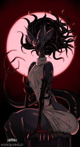 anthro biped black_body claws clothing femboy finger_claws looking_at_viewer male one_eye_closed open_mouth open_smile pseudo_hair sharp_teeth sitting smile smiling_at_viewer solo sweater tail tail_hand teeth tentacle_hair tentacles thick_thighs topwear turtleneck unusual_anatomy unusual_tail virgin_killer_sweater wide_hips ze_blackball.d meme_clothing the_manifestor_(ze_blackball.d) felid feline mammal 2023 absurd_res digital_media_(artwork) hi_res meme