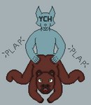 ahegao all_fours ambiguous_gender anthro brown_body brown_fur duo from_behind_position front_view fur green_eyes looking_pleasured male male/ambiguous onomatopoeia sex simple_background sound_effects text toridiaz ych_(character) capybara caviid humanoid mammal rodent