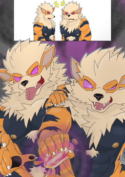 abs after_transformation anthro areola claws duo holding_object hypnosis hypnotic_eyes looking_at_viewer male mind_control muscular muscular_anthro muscular_male nipples nude open_mouth open_smile ringed_eyes smile tongue tongue_out ichigatsu_5 nintendo pokemon arcanine generation_1_pokemon pokemon_(species) colored comic hi_res