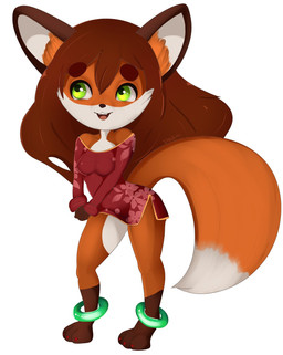 anthro black_nose brown_hair cheek_tuft chibi clothed clothing facial_tuft female fur glistening glistening_eyes hair leg_markings looking_aside markings open_mouth orange_body orange_fur red_clothing red_topwear simple_background socks_(marking) solo standing topwear tuft white_background white_body white_fur isyld moop_(isyld) canid canine fox mammal 2020 dated full-length_portrait hi_res portrait signature