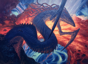ambiguous_gender asteroid claws extreme_size_difference feral fire flying group nude scales size_difference smoke star tentacles slawomir_maniak hasbro magic:_the_gathering wizards_of_the_coast sliver_(magic:_the_gathering) hi_res official_art signature traditional_media_(artwork)