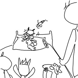 bed clothed clothing female furniture male pencil_(object) plushie simple_background the_weaver toybox_pals anon colt_(weaver) mr._wolf_(toybox_pals) ms._tiger_(toybox_pals) nurse_giraffe_(toybox_pals) princess_hippo_(toybox_pals) canid canine canis common_hippopotamus equid equine felid giraffe giraffid hippopotamid horse human mammal pantherine tiger wolf black_and_white comic monochrome