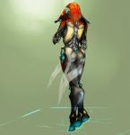 breasts butt female green_background hood machine not_furry rear_view simple_background solo standing lewdreaper digital_extremes tencent warframe ivara_(warframe) alien humanoid robot tenno hi_res