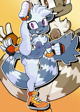 anthro areola black_clothing black_gloves black_handwear black_nose breasts butt butt_from_the_front chest_tuft clothing eyelashes female fingerless_gloves flexible footwear front_view genitals gloves handwear head_tuft long_tail looking_at_viewer markings navel nipples nude one_leg_up orange_clothing orange_footwear orange_shoes purple_areola purple_eyes purple_nipples raised_leg shoes simple_background small_breasts smile solo splits spread_legs spreading standing striped_markings striped_tail stripes tail tail_markings thick_thighs tuft vertical_splits vulva wide_hips yellow_background mschaox6 idw_publishing sega sonic_the_hedgehog_(comics) sonic_the_hedgehog_(idw) sonic_the_hedgehog_(series) tangle_the_lemur lemur mammal primate strepsirrhine hi_res