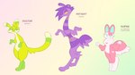 ambiguous_gender anthro fur green_body green_fur group pink_body pink_fur purple_body purple_fur text trio conditional_dnp labbit_(artist) mammal snufflet english_text hi_res