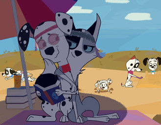 beach bedroom_eyes black_body black_fur black_nose black_spots blue_sclera book digging dirty duo female feral fur grey_body grey_fur heterochromatic_ears male narrowed_eyes reading reading_book sand_castle sculpture seductive spots toony umbrella white_body white_fur unknown_artist 101_dalmatian_street 101_dalmatians disney da_vinci_(101_dalmatians) dawkins_(101_dalmatians) dee_dee_(101_dalmatians) diesel_(101_dalmatians) dizzy_(101_dalmatians) dylan_(101_dalmatians) summer_(101_dalmatians) border_collie canid canine canis collie dalmatian domestic_dog herding_dog mammal pastoral_dog sheepdog hi_res