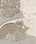 anthro awakening comic_panel dialogue dream female hand_on_head profanity simple_background sleeping solo text wide_eyed peckishlydonead domestic_cat felid feline felis hybrid mammal pantherine absurd_res comic english_text hi_res monochrome sketch