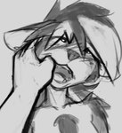 anthro female finger_in_mouth fish_hooking hand_on_face mouth_play mouth_shot offscreen_character open_mouth solo_focus teeth tongue observerdoz hyena mammal 2023 digital_media_(artwork) hi_res monochrome sketch