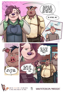 anthro barefoot black_hair black_nose blonde_hair brown_hair clothed clothed_anthro clothed_female clothed_male clothing dialogue feet female fur gesture group hair hand_gesture male overweight overweight_anthro overweight_female overweight_male paws pink_body pink_fur pink_skin self-conscious smile standing text thumbs_up tongue trio mikrogoat abe_(mikrogoat) basil_(mikrogoat) stella_(mikrogoat) domestic_pig lagomorph leporid mammal mustelid otter rabbit suid suine sus_(pig) comic english_text hi_res