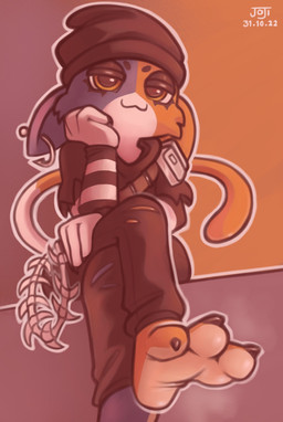 3_toes anthro barefoot beanie bodily_fluids bottomwear claws clothed clothing countershade_feet countershading crossed_legs ear_piercing feet female foot_focus fur hat headgear headwear hindpaw looking_at_viewer musk narrowed_eyes pants paws piercing plantigrade simple_background sitting smile smug soles solo sweat tail toe_claws toes topwear torn_bottomwear torn_clothing torn_pants white_soles conditional_dnp joooji epic_games fortnite meow_skulls calico_cat domestic_cat felid feline felis mammal 2022 better_version_at_paywall dated digital_media_(artwork) hi_res