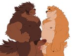 anthro anthro_on_anthro balls belly big_balls black_nose blush bodily_fluids body_hair brown_body brown_fur chest_hair chest_tuft countershading duo erection eyes_closed foreskin frottage fur genital_fluids genitals grin hairy_balls huge_balls humanoid_genitalia humanoid_hands humanoid_penis kemono male male/male moobs musclegut muscular nipples overweight overweight_male penile penis precum pubes realistic_penis_size retracted_foreskin sex shy simple_background small_penis smile tuft white_background takemoto_arashi kumamoto_(character) mastiff_(takemoto_arashi) bear canid canine canis domestic_dog mammal mastiff molosser ursine 2021 colored hi_res signature