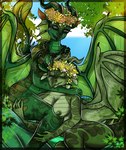 anthro big_breasts breasts canon_couple dragon duo embrace eyes_closed female female/female finnyartwork flower forest gold_scales green_body green_scales hi_res hug jungle leafwing_(wof) membrane_(anatomy) membranous_wings mythological_creature mythological_scalie mythology nature nipples non-mammal_breasts non-mammal_nipples nude plant romantic romantic_couple scales scalie smile spread_wings sundew_(wof) tail tree tropical wholesome willow_(wof) wings wings_of_fire