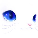 1:1 ambiguous_gender blue_eyes blue_sclera domestic_cat felid feline felis feral galaxy_eyes hi_res mammal pink_nose simple_background snoiifoxxo solo whiskers white_background white_body