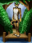 anthro casual_nudity convenient_censorship detailed_background looking_at_viewer male nature nude plantigrade pose solo tail tail_censorship sunny_frostwolf ahaditiger felid mammal pantherine siberian_tiger tiger absurd_res hi_res pinup