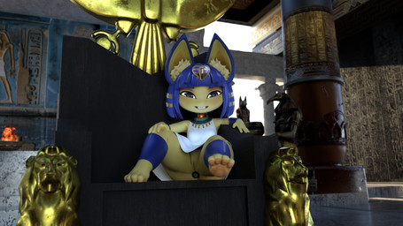 accessory armwear bangs blue_ears blue_hair bob_cut bottomless building buttplug clothed clothing detailed_background dress egyptian egyptian_architecture egyptian_clothing feet female foot_focus footwear genitals grin hair inner_ear_fluff looking_at_viewer object_in_ass pawpads paws plug_(sex_toy) sex_toy shortstack shortstack_female sitting smile solo squinted_eyes tuft uraeus usekh verbal_domination vulva yellow_body yellow_inner_ear yellow_inner_ear_fluff uberpuber zy0n7_(modeler) animal_crossing nintendo ankha_(animal_crossing) domestic_cat felid feline felis mammal 16:9 2026 3d_(artwork) 4k absurd_res blender_(artwork) digital_media_(artwork) hi_res huge_filesize widescreen