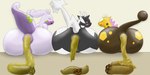 anus big_butt black_body blush bodily_fluids brown_body butt colored_feces eyes_closed feces feces_in_ass feces_pile female feral genital_fluids genitals group pooping pooping_on_floor pooping_together presenting puffy_anus purple_body pussy rear_view simple_background sitting tail tongue trio unusual_feces yellow_feces drain_scat mythology nintendo pokemon dragon equid equine generation_2_pokemon generation_5_pokemon generation_6_pokemon girafarig giraffid goodra mammal mythological_creature mythological_scalie pokemon_(species) scalie zebstrika 2019 absurd_res hi_res