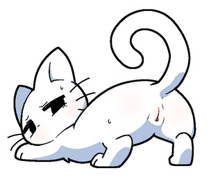 anus bodily_fluids butt clitoris female female_feral feral fur genitals half-closed_eyes looking_back monotone_body monotone_fur mouthless narrowed_eyes paws presenting presenting_hindquarters presenting_vulva quadruped raised_tail rear_view simple_background solo sweat tail toony vulva white_background white_body white_fur plumflavor domestic_cat felid feline felis mammal 2026 cel_shading digital_drawing_(artwork) digital_media_(artwork) shaded